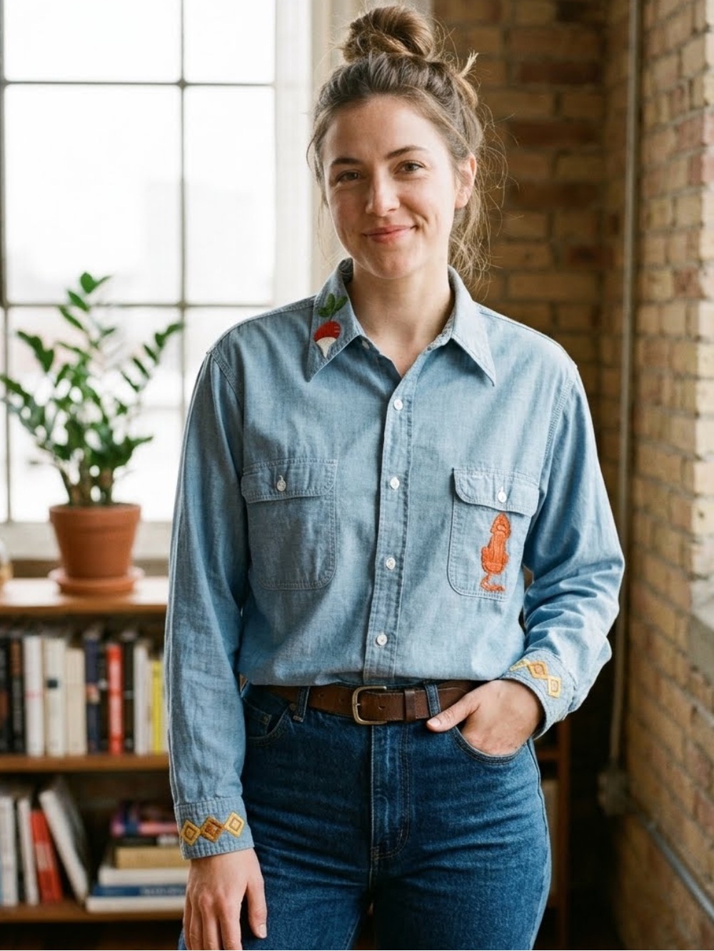Vintage JCPenny Big Mac Chambray Denim Embroidered Work Shirt M Western Cowboy 🦮